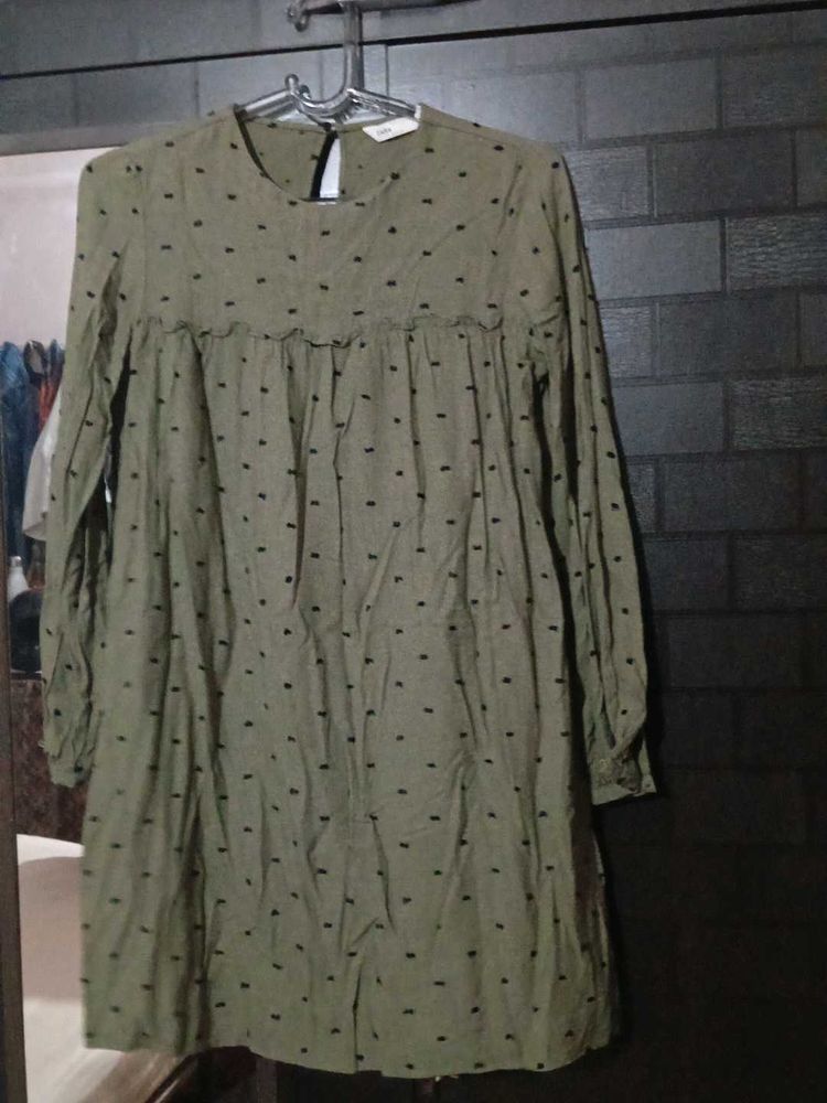 ZARA Olive Green Polka Dot Dress