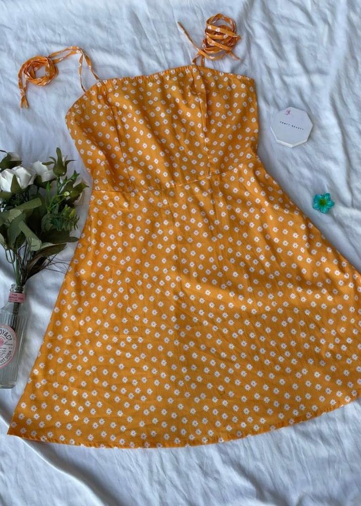 Cute Yellow Polka Dot Mini Dress