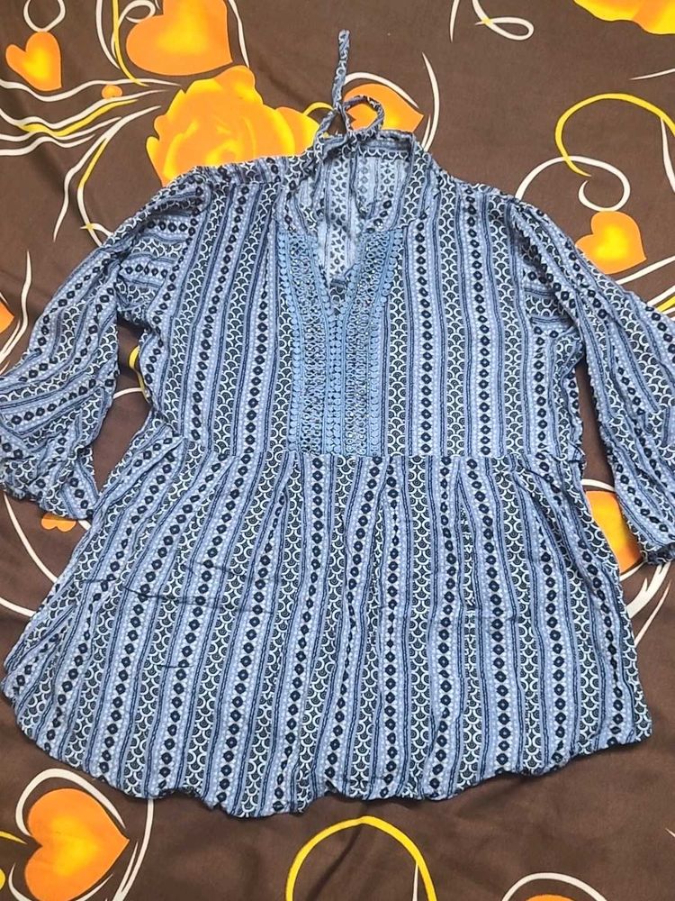 Blue Printed Peplum Kurta