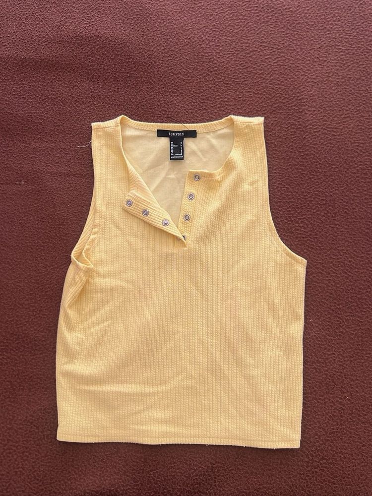 FOREVER21 Yellow Sleeveless Henley Top