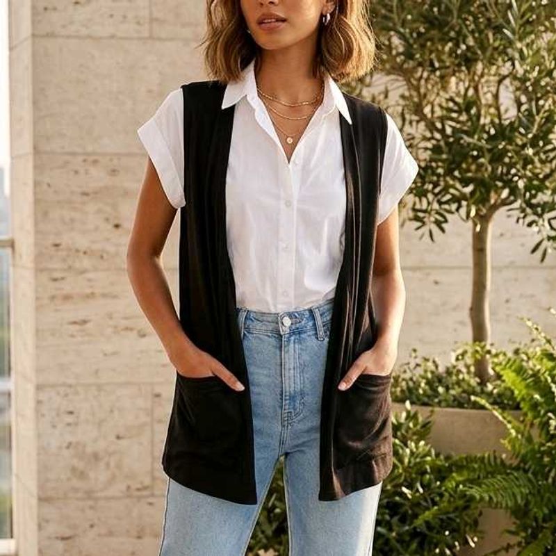 Sleeveless Open-Front Vest with pockets