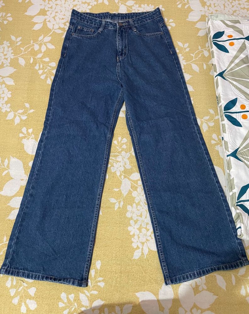 Wide Leg Blue Denim Jeans
