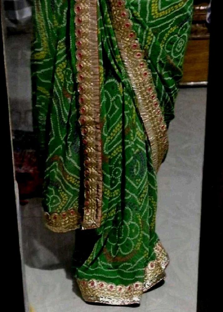 Vibrant Green Bandhani Saree