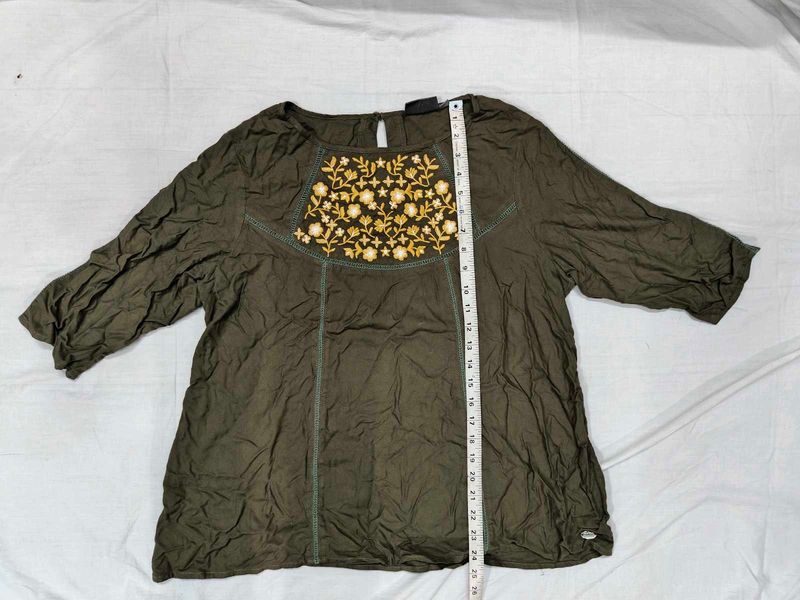 Embroidered Olive Green Top