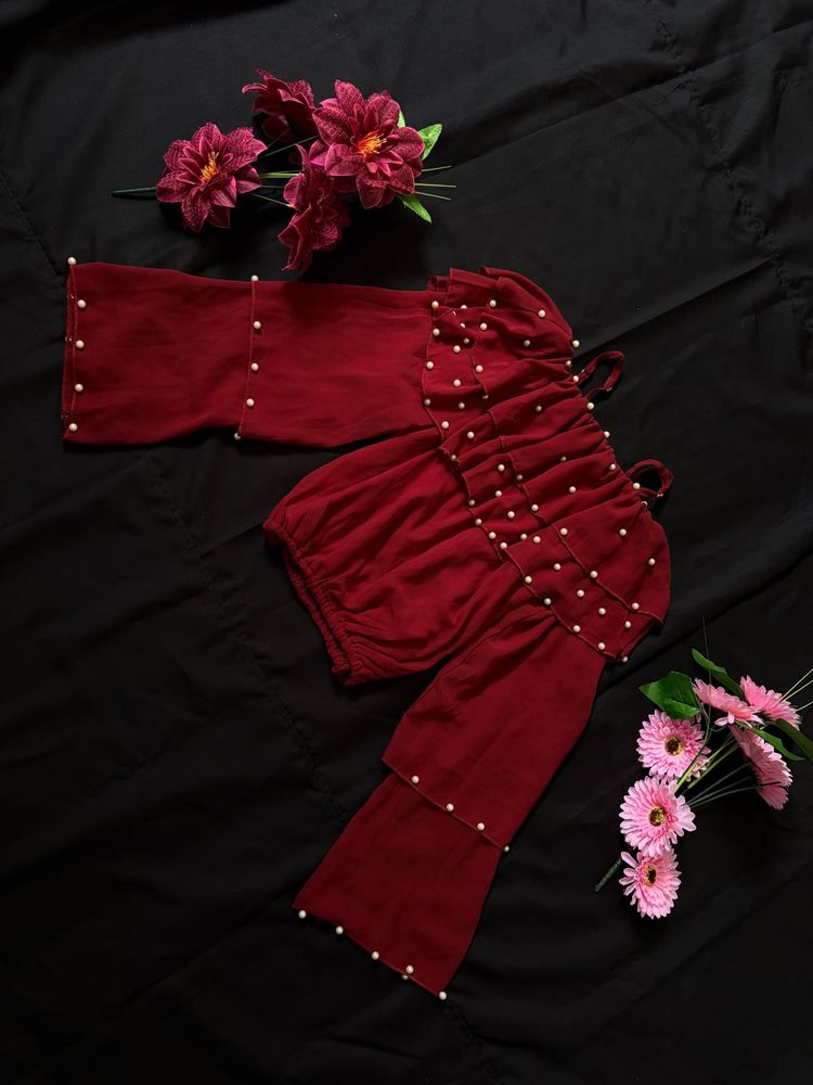 Maroon Pearl Embellished Top