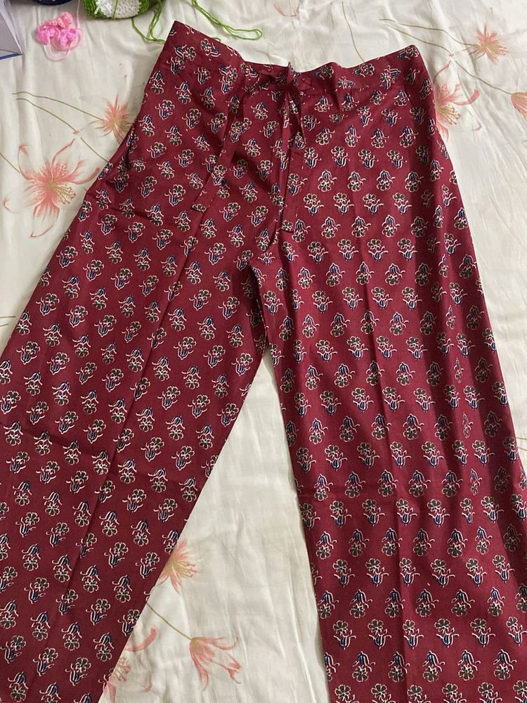 Maroon Printed cotton Palazzos