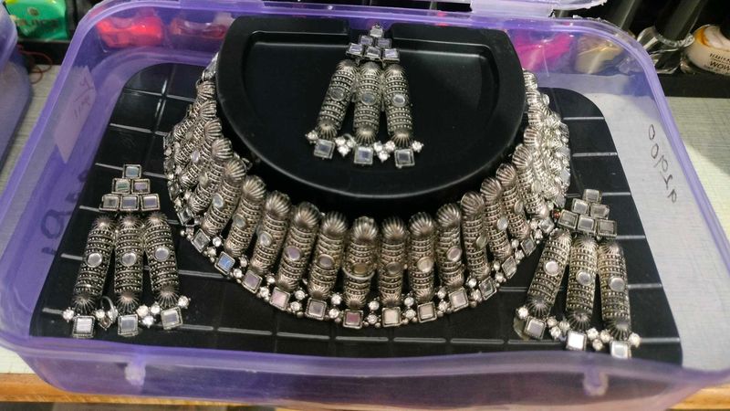 Oxidized Silver Necklace &amp; Earring Set