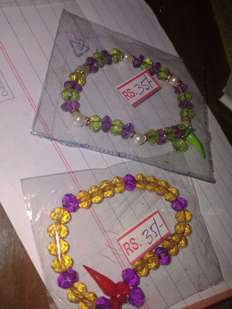 Handmade Colourful Beaded Bracelet With Charm Set