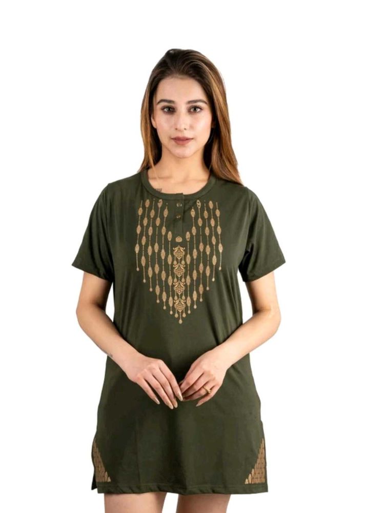Olive Green Embroidered Tunic Top