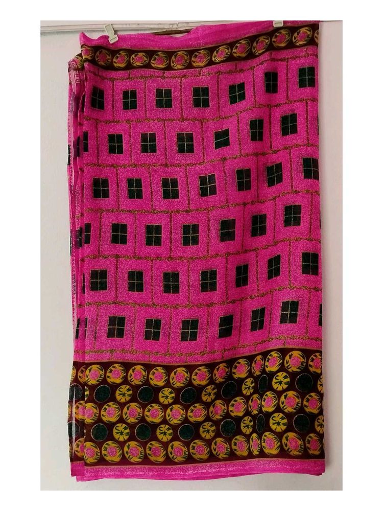 Vibrant Pink Saree with Geometric Print