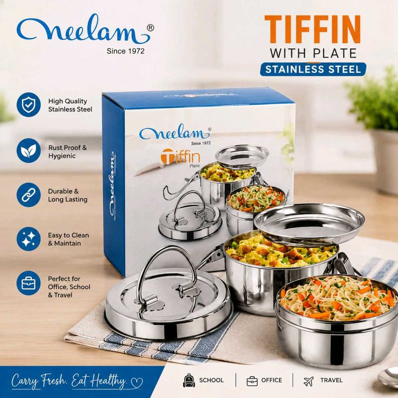 Neelam Stainless Steel Tiffin Box with Plate |