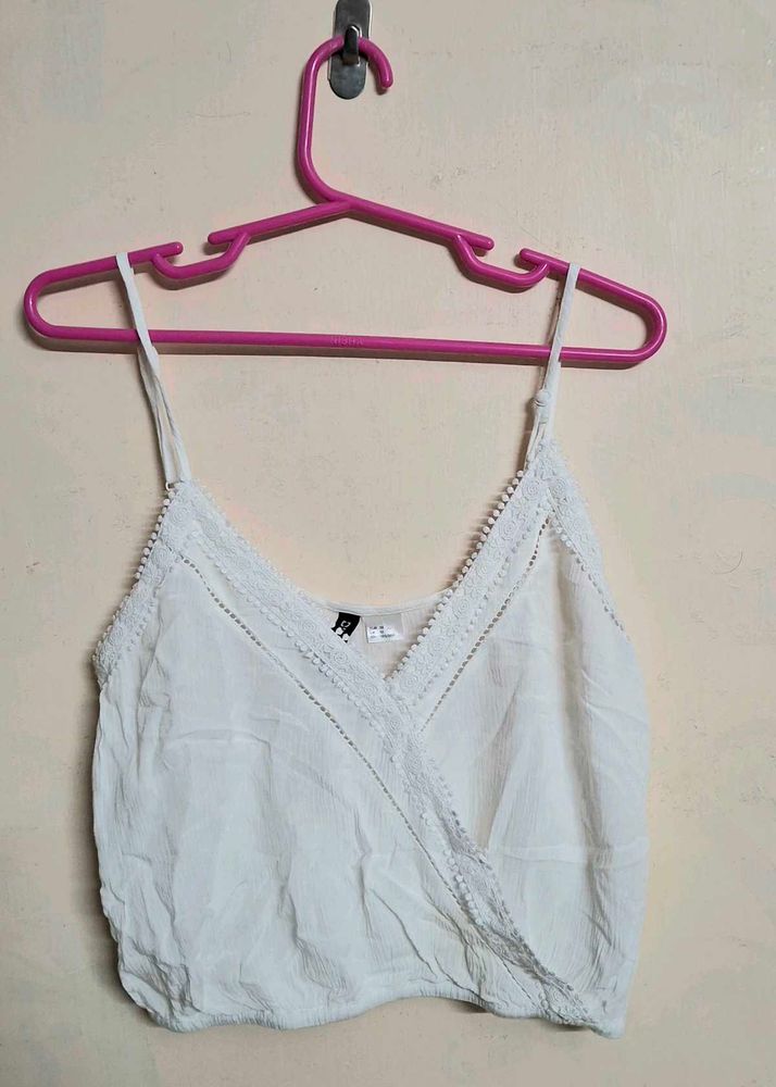 H&amp;M White Lace Detail Tunic Top