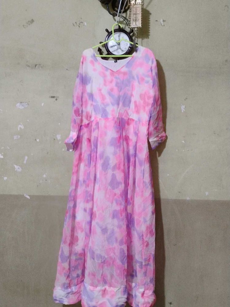 Pink Long Goun Frock Formal Daily Wear Can Carry