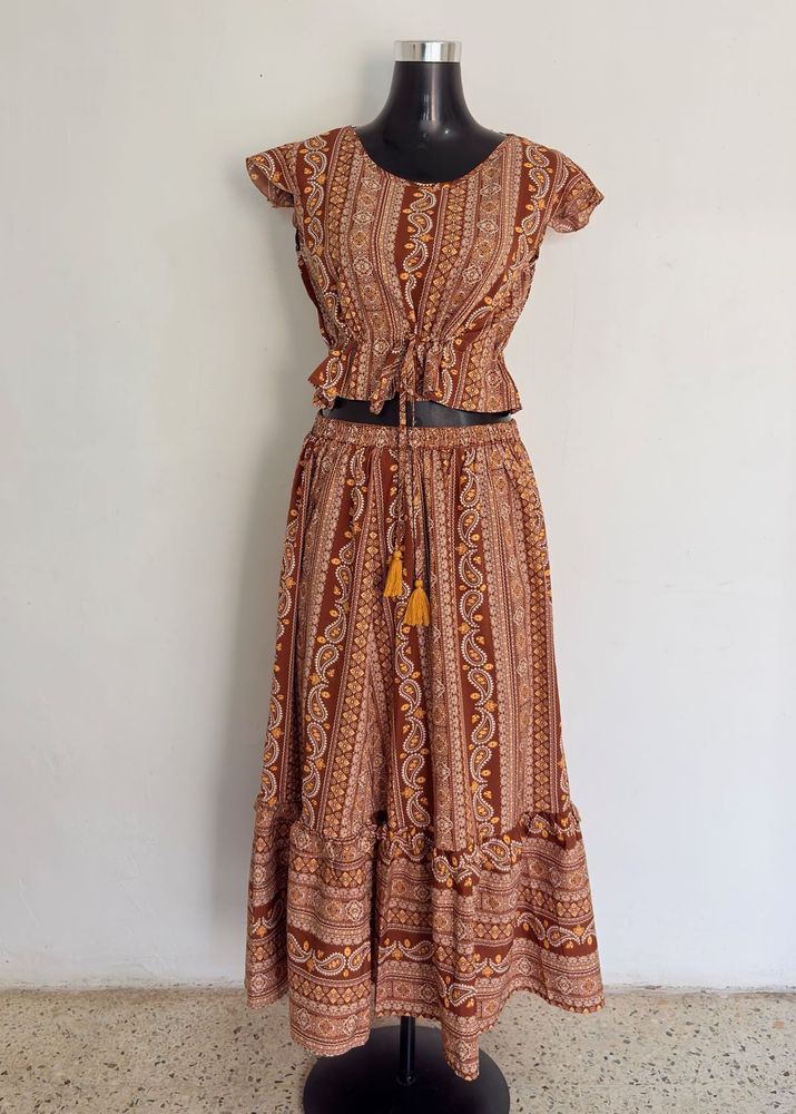 Boho Printed Crop Top &amp; Skirt Set