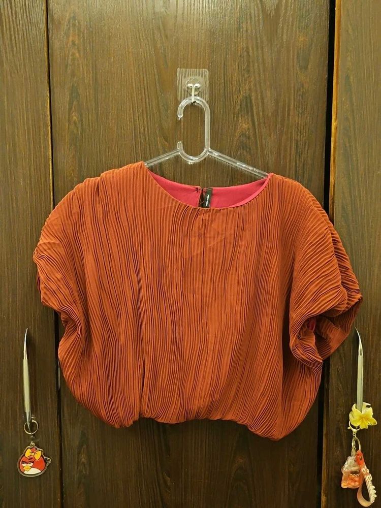 Pleated Orange Crop Top