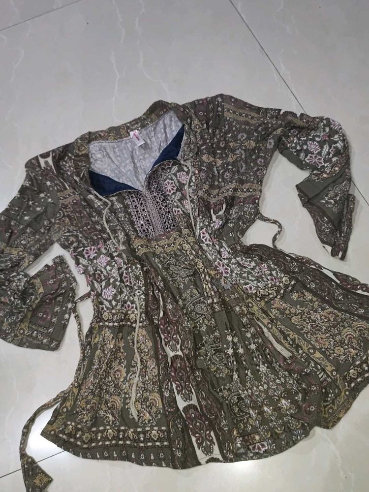 Boho Print Kurta with Flair Sleeves