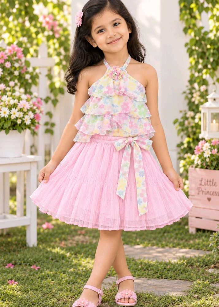Charming Ruffled Floral Gown with pastel colours