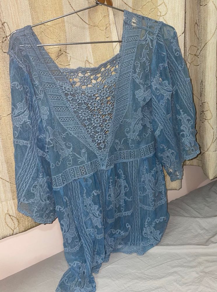 Bohemian Blue Lace Blouse
