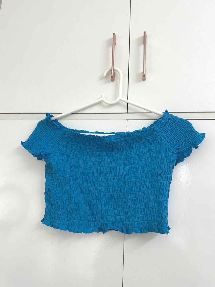 Smocked Off-Shoulder Crop Top