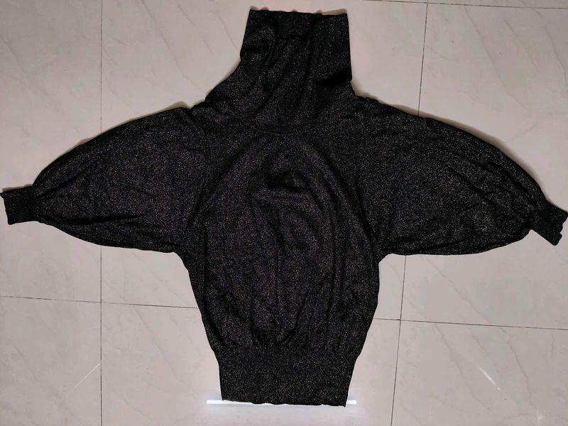 Sparkly Black Turtleneck Top