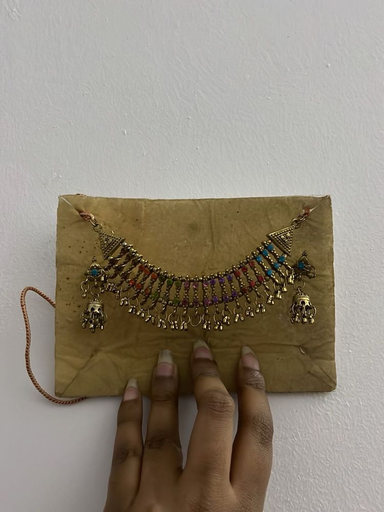 Boho Beaded Necklace with Jhumka Earrings