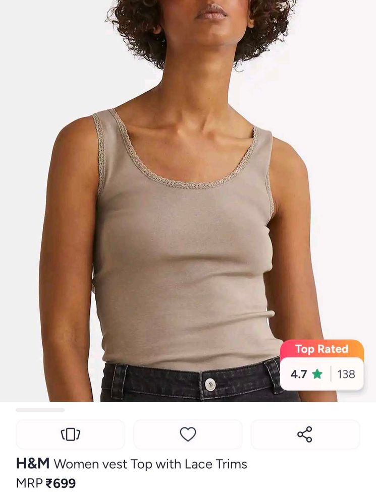 H&amp;M Tan Lace Trim Tank Top
