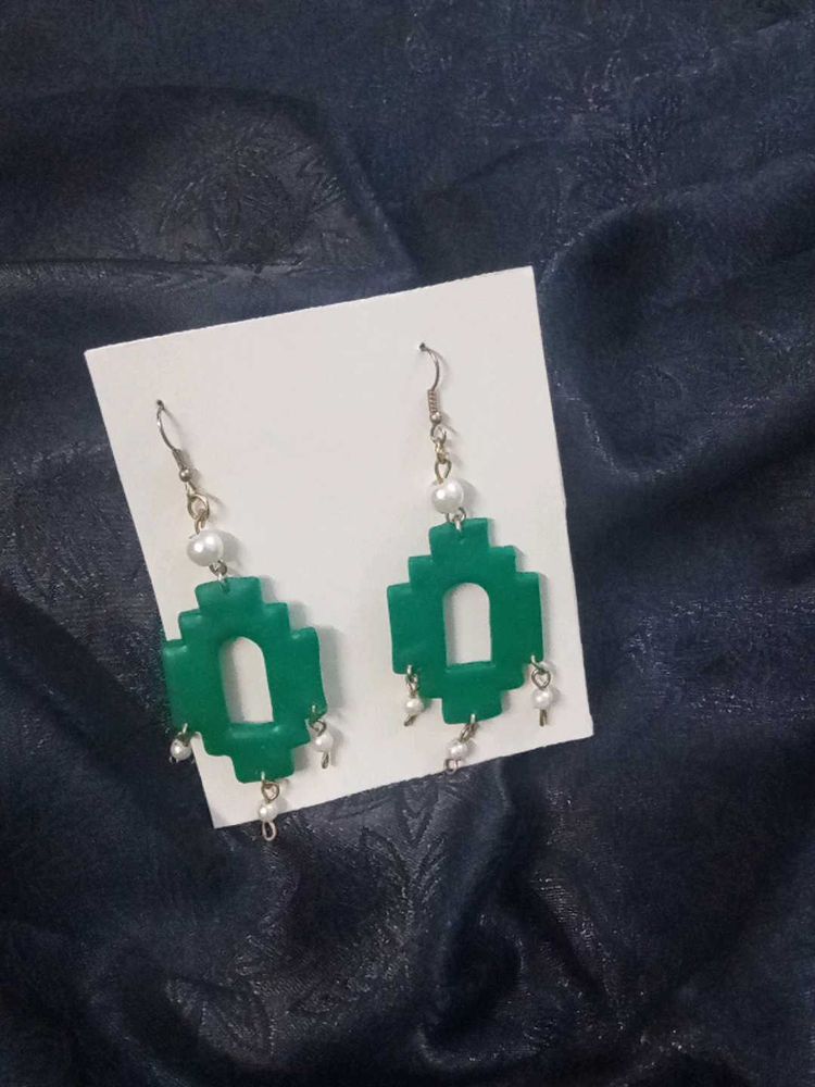 Green Geometric Dangle Earrings