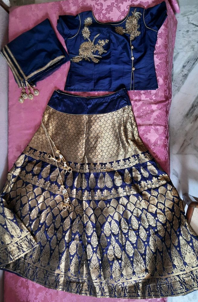 Navy Blue Banarasi Lehenga