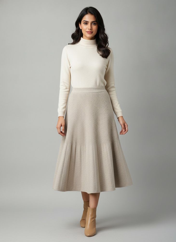 Elegant Beige Knit Skirt