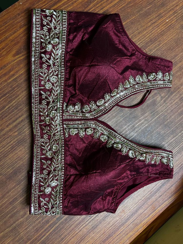 Maroon Embroidered Velvet Blouse