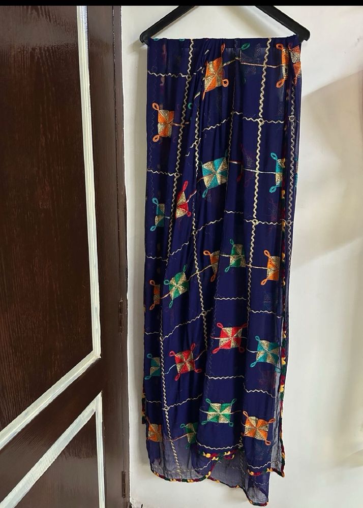 Embroidered Navy Blue Dupatta