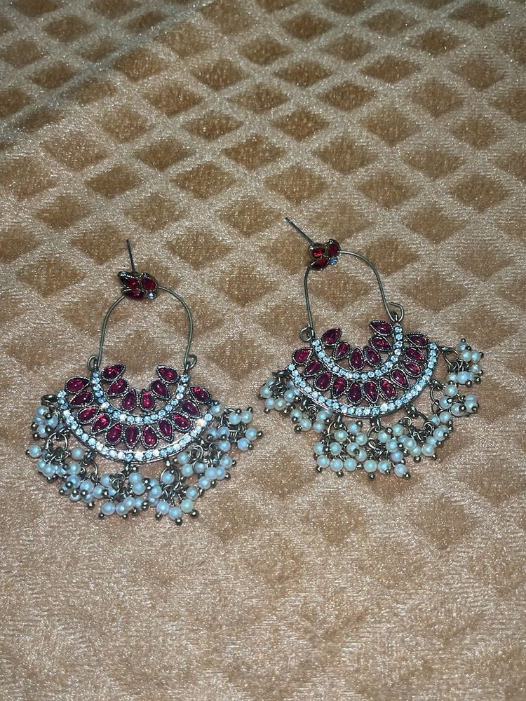 Red &amp; Pearl Drop Earrings