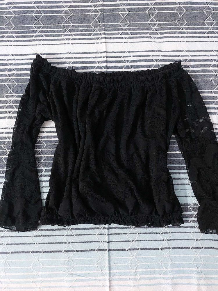 Black Off-the-Shoulder Lace Top