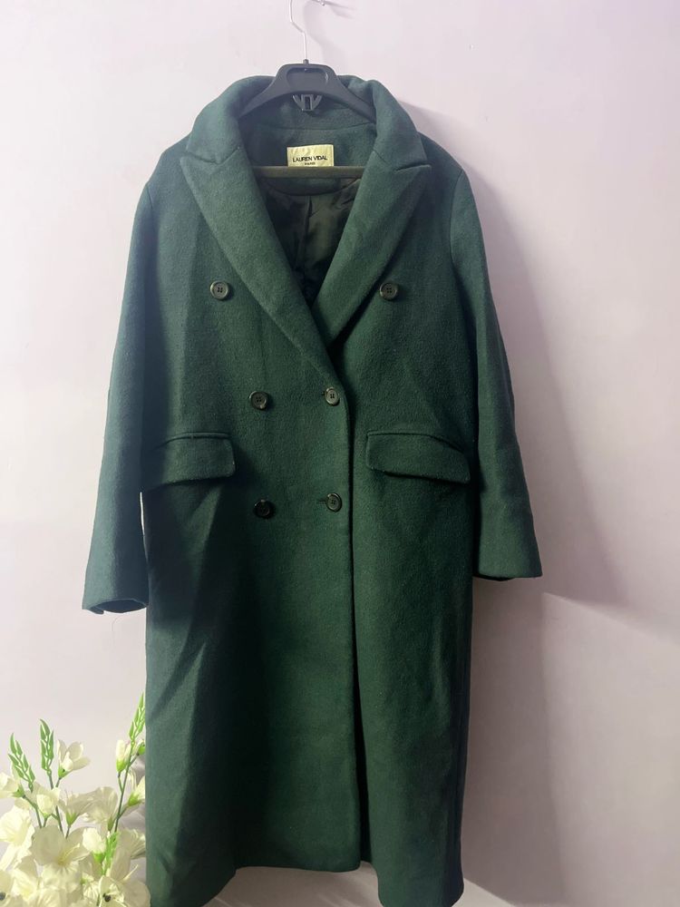 Green Double-Breasted Wool Coat