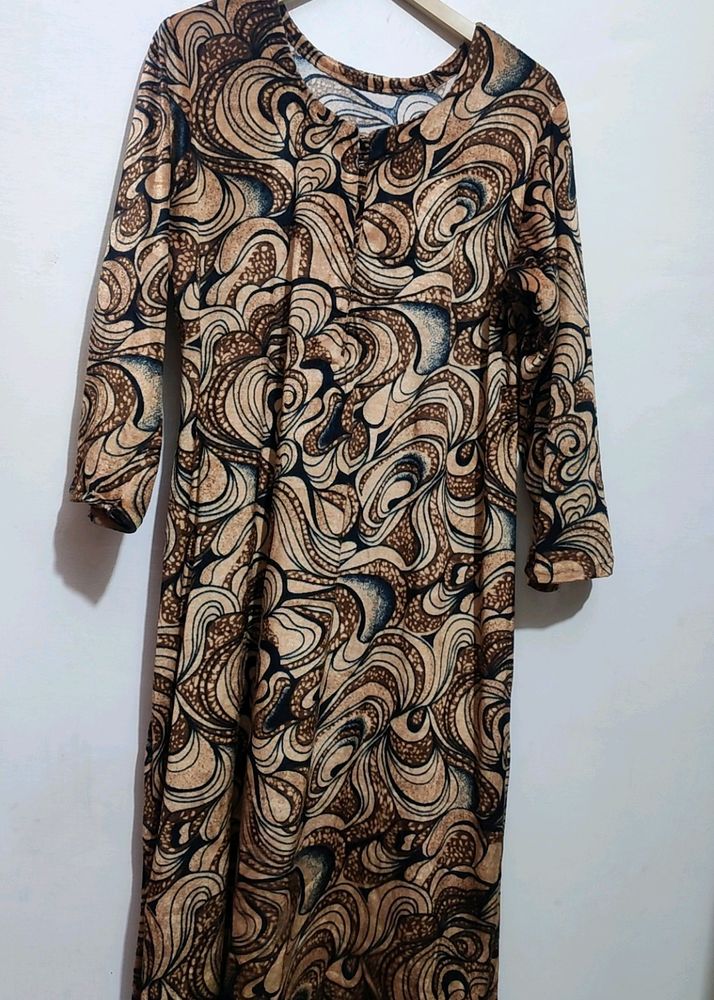Brown Printed Winter Kurta For Girl Or Woman