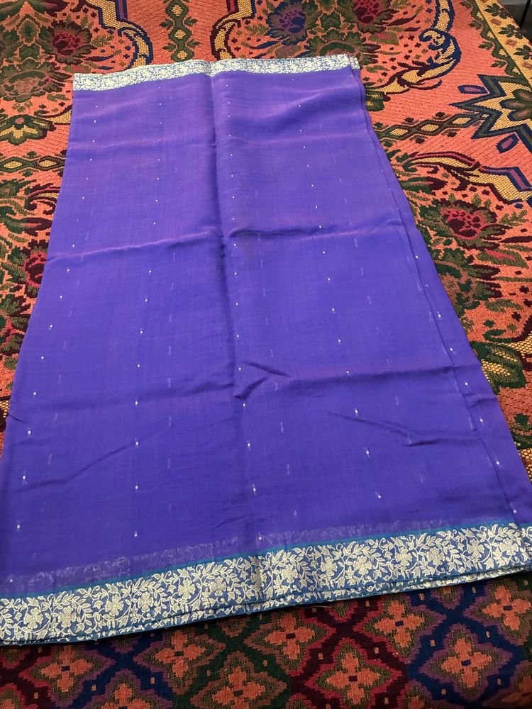 Elegant Purple Saree with Silver Border