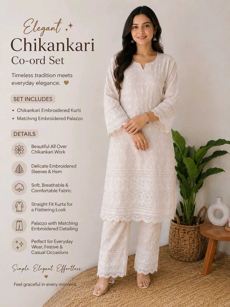 🤍 Elegant White Embroidered Kurta Set 🤍