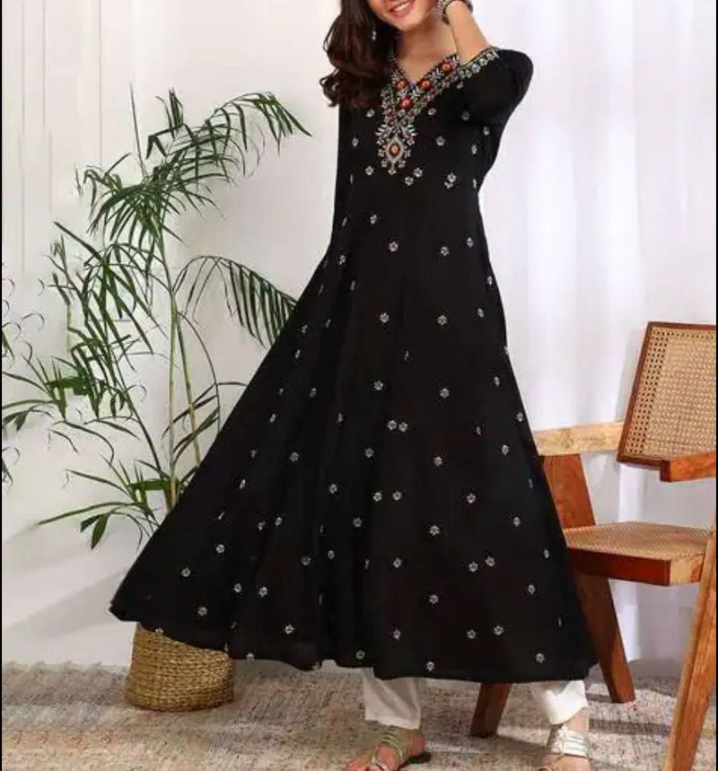 Embroidered Black Kurta