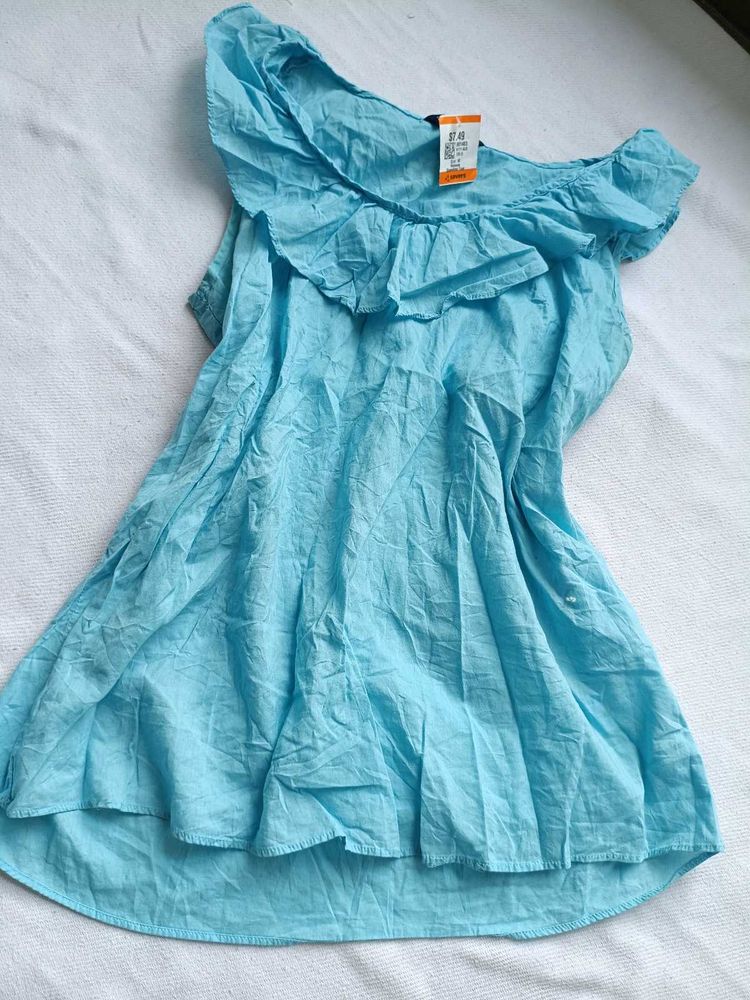 Cute Blue Off-Shoulder Ruffle Top