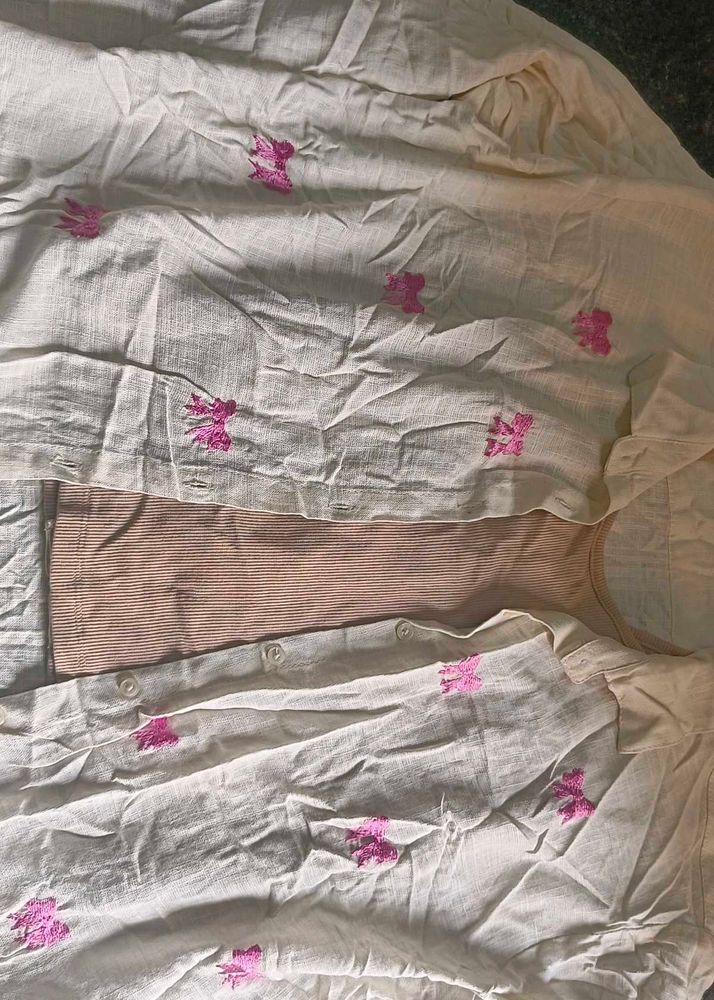 Cream Embroidered Bow Shirt