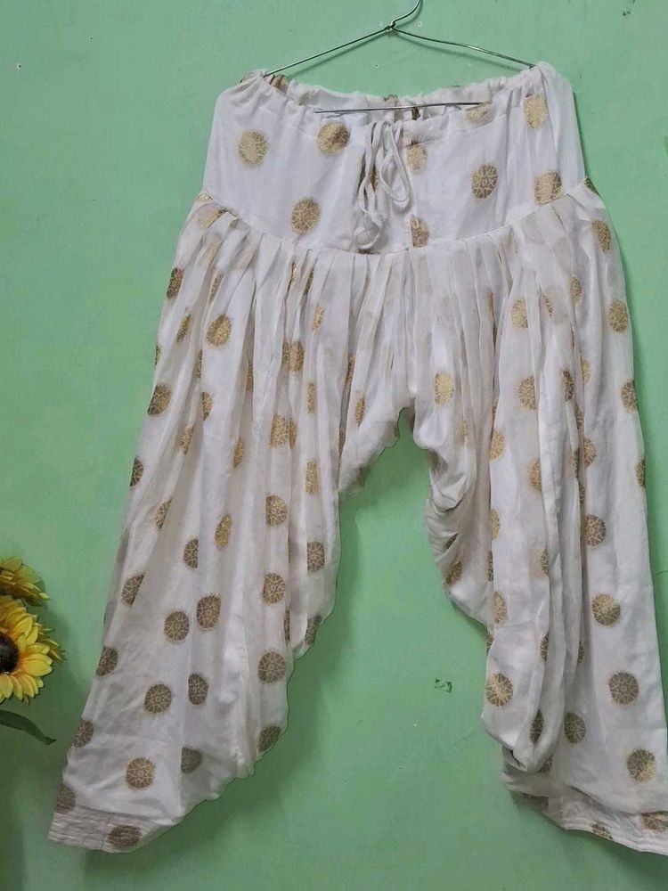 White Salwar Pants with Gold Printof 1