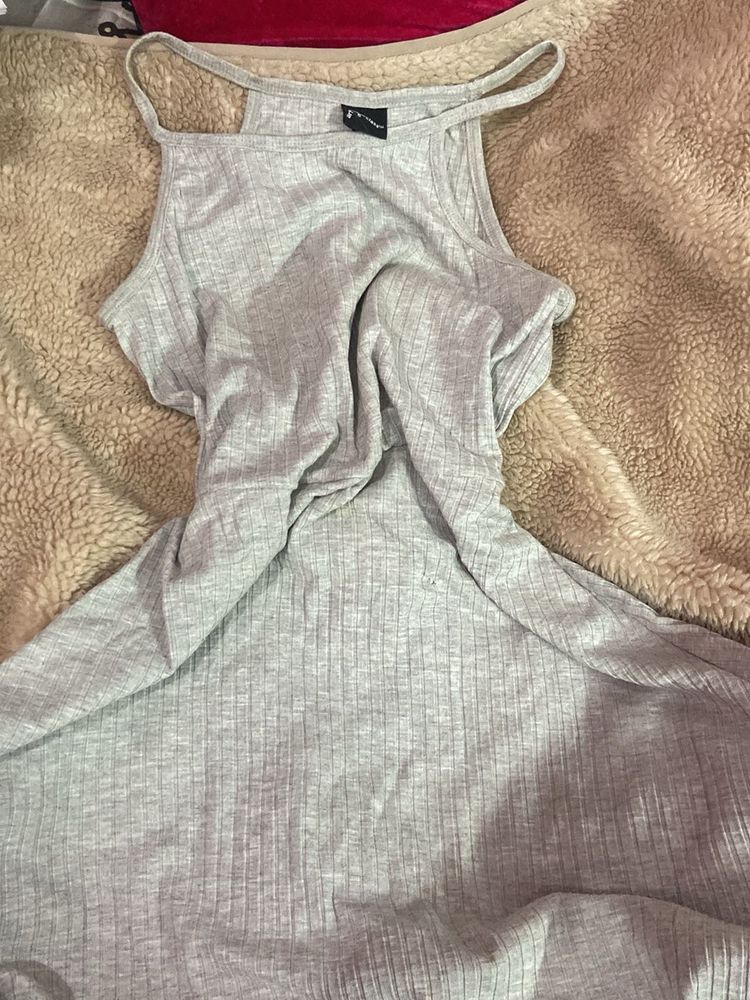 Grey Ribbed Bodycon Mini Dress