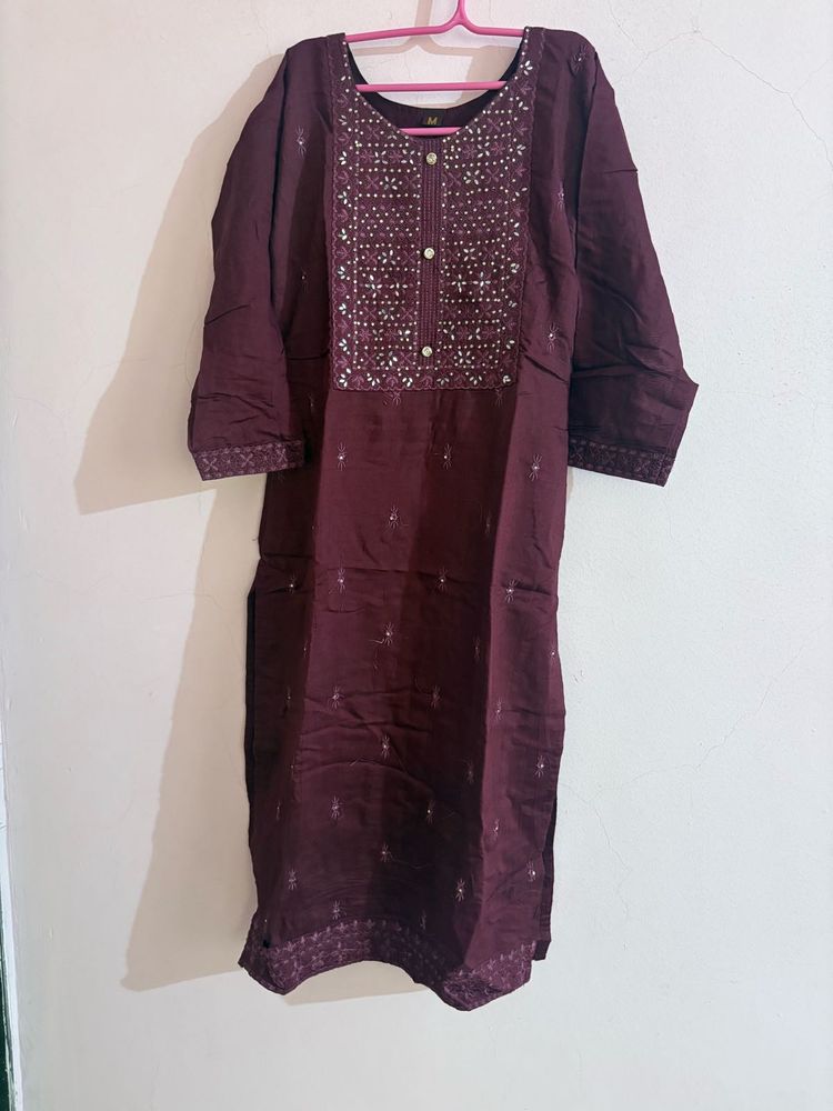 Maroon Embroidered Kurta