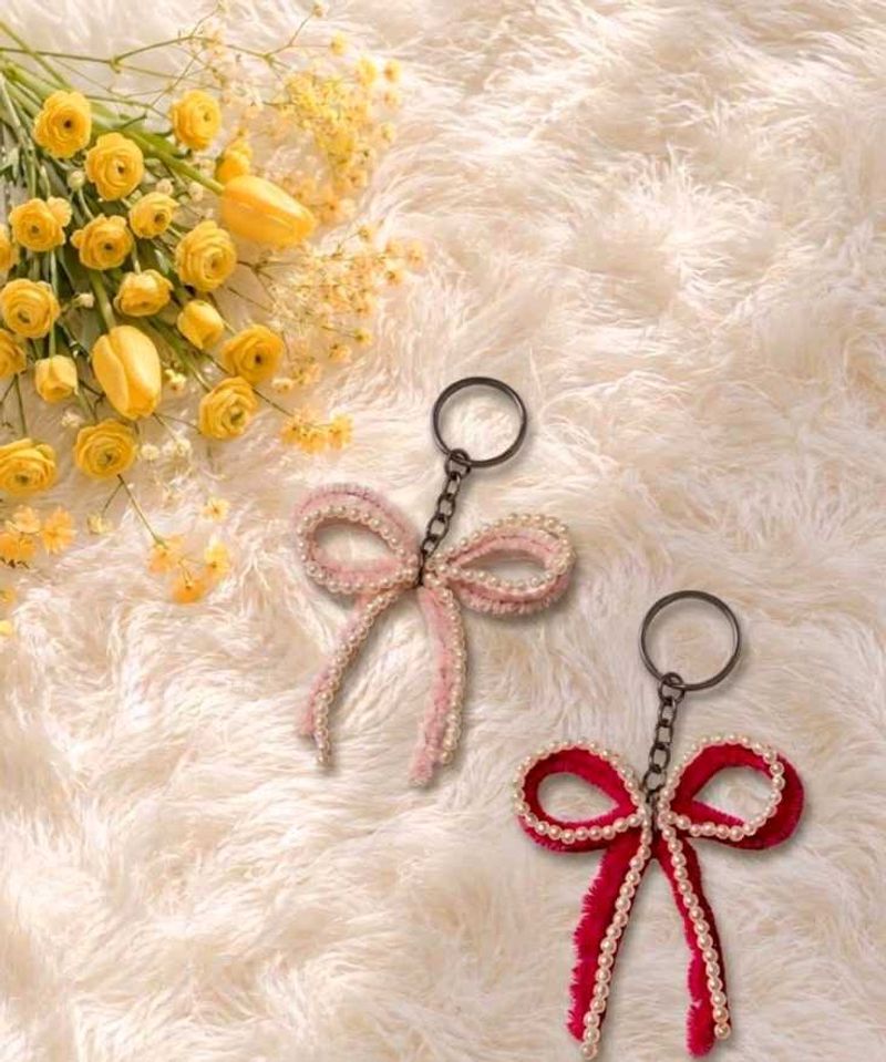 Cute Bow Charm Keychain Set