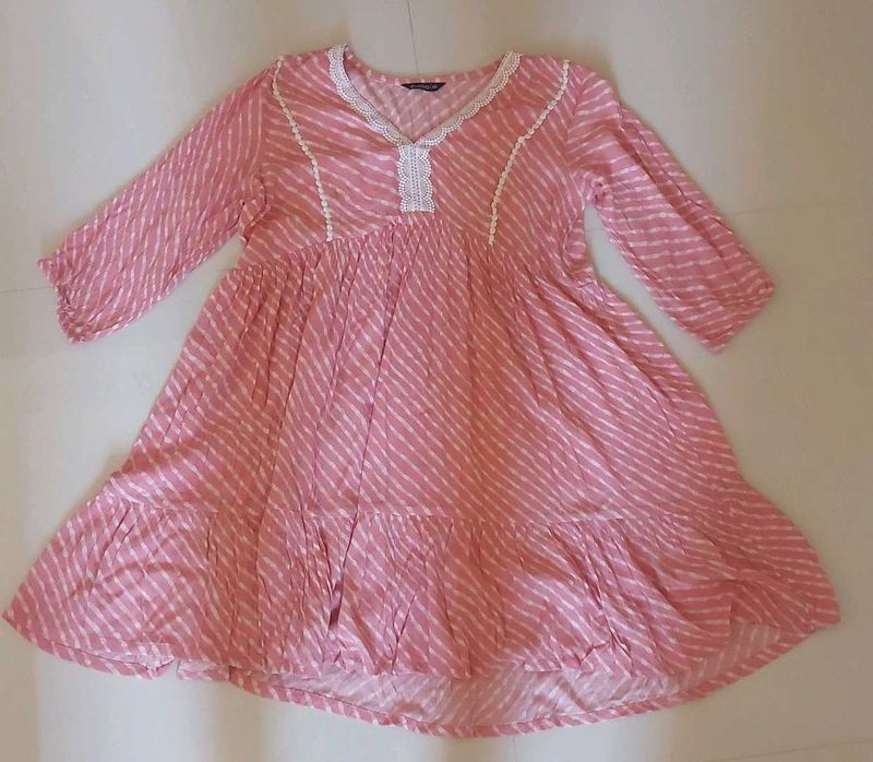Pink Striped Cotton Kurta