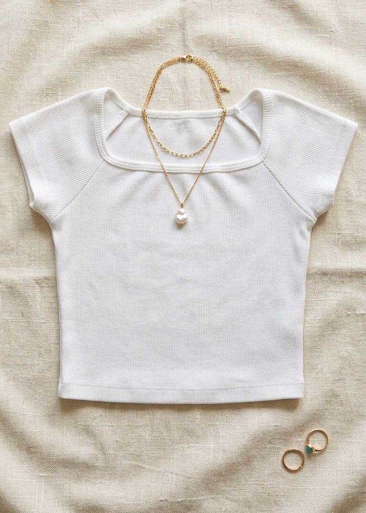 Ribbed Square Neck White Crop Top