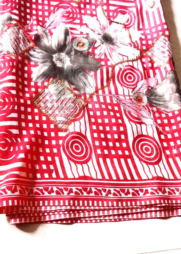 Red Floral Printed Saree