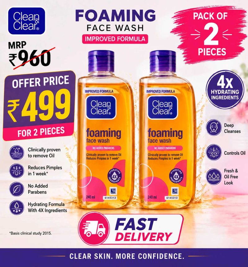 Clean &amp; Clear Foaming Face Wash - 2 Pc