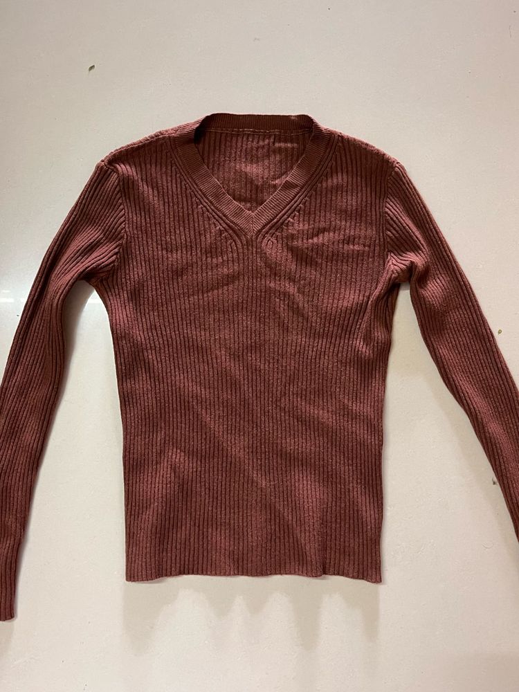 Cozy Ribbed V-Neck Long Sleeve Top