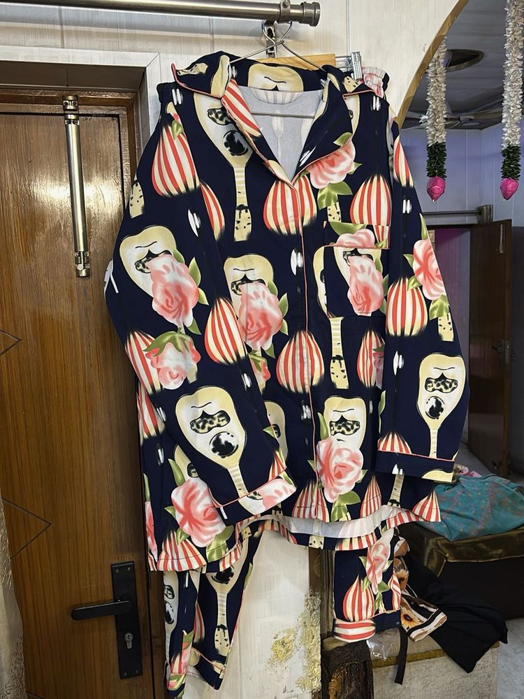Cute Floral &amp; Guitar Print Pajama Set